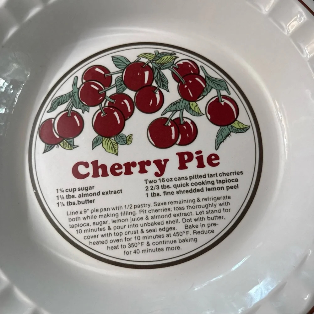 Vintage Cherry Pie & Apple Pie Ceramic Pie Plates - Red Trim